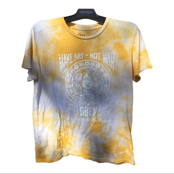 2XHP❤️OBEY Make Art Not War Yellow Tie Dye T-Shirt - Picture 4 of 7